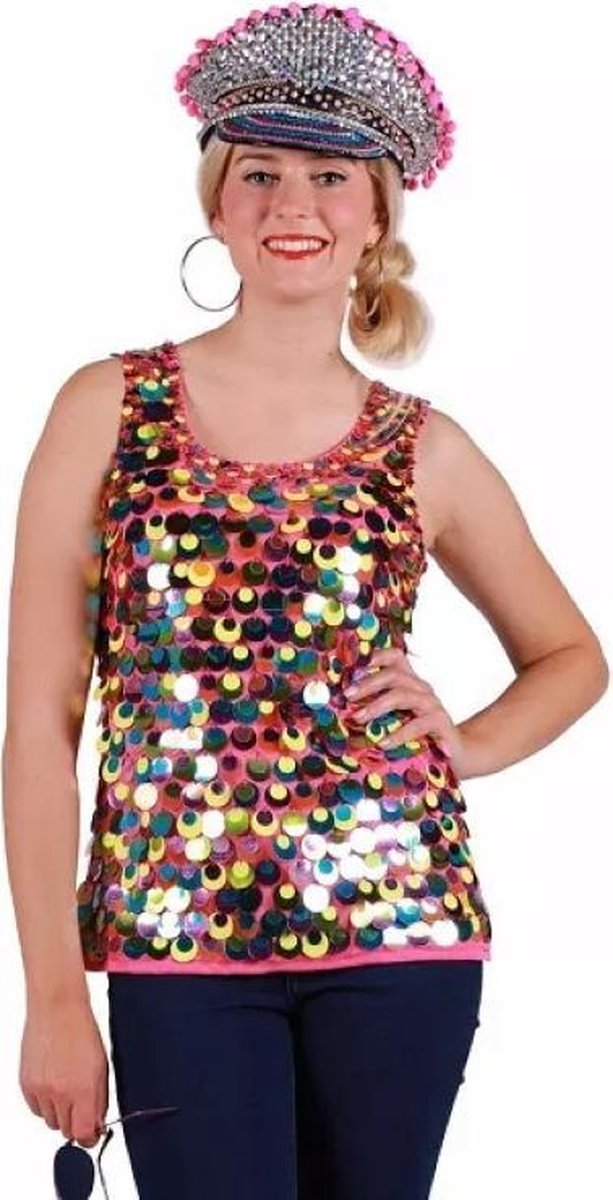 Disco - hippie topje met grote pailletten maat M