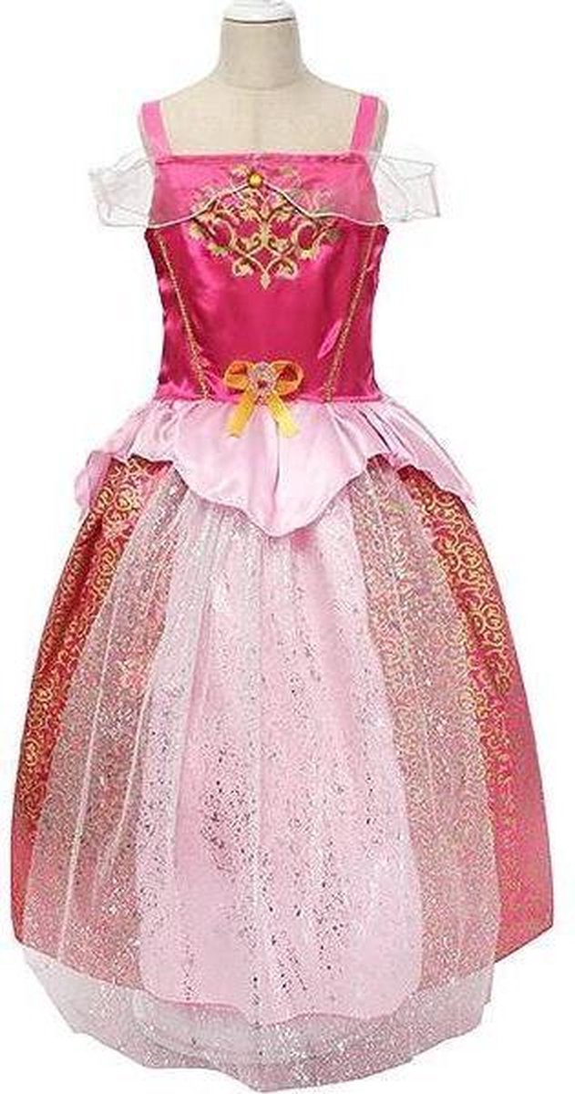 Doornroosje jurk Prinsessen jurk verkleedjurk 104-110 (120) fel roze goud met broche + haarband