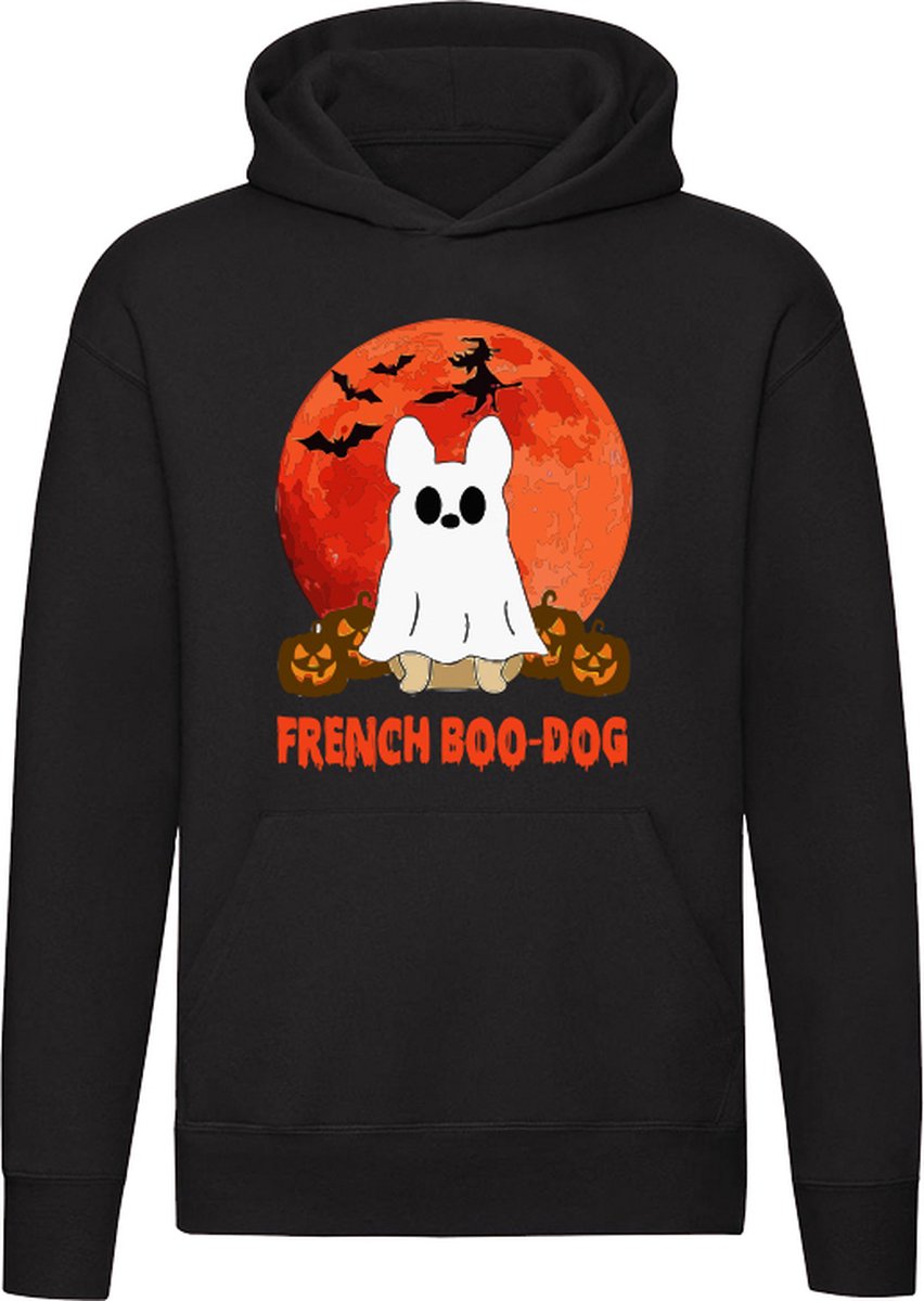 French boo dog | halloween | bulldog | spook | 31 Oktober | Unisex | Trui | Hoodie | Sweater | Capuchon | Zwart