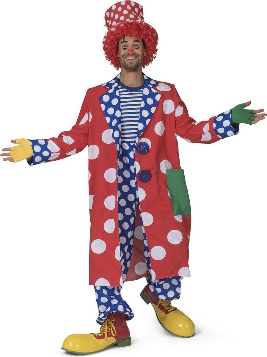 Funny Fashion - Clown & Nar Kostuum - Jas Met Witte Bollen Clown Flappie Man - rood - Maat 60-62 - Halloween - Verkleedkleding