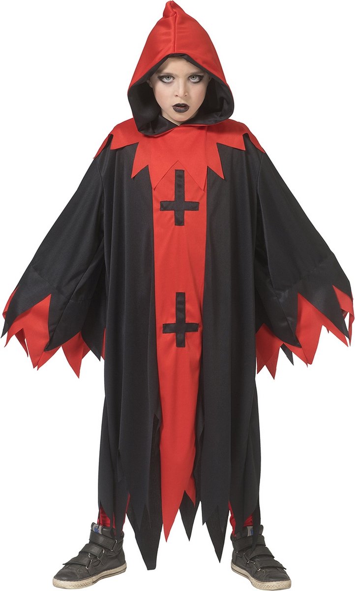 Funny Fashion - Duivel Kostuum - Duistere Voodoo Demon Kind Kostuum - rood,zwart - Maat 116 - Halloween - Verkleedkleding