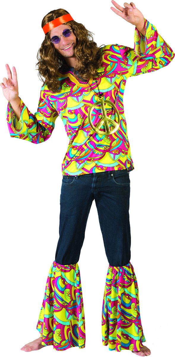 Funny Fashion - Hippie Kostuum - Hans De Hippie - Man - multicolor - Maat 52-54 - Carnavalskleding - Verkleedkleding