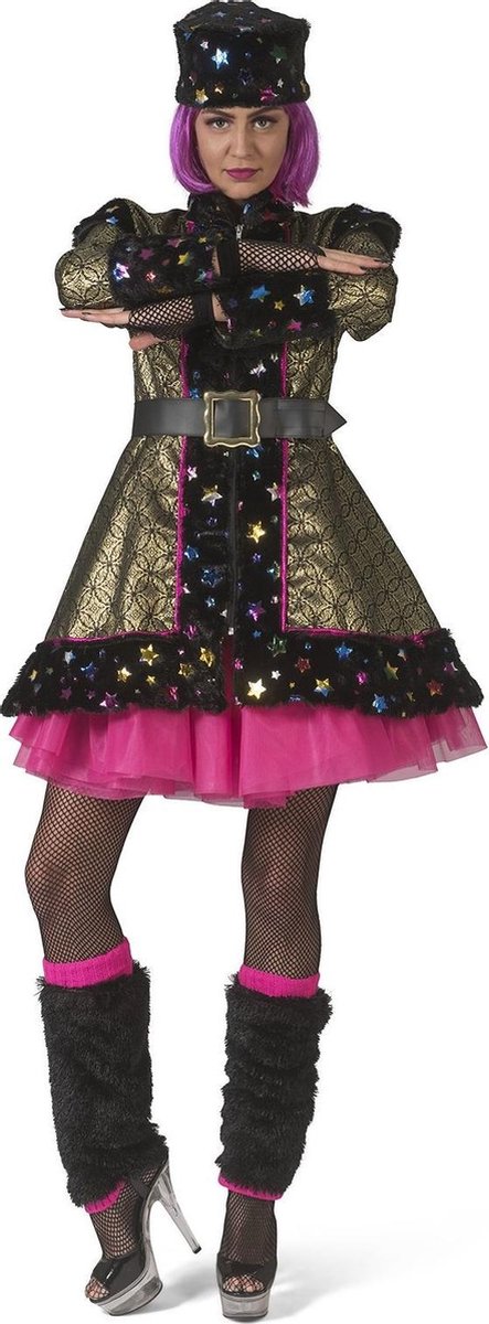 Funny Fashion - Landen Thema Kostuum - Dansen Onder De Sterren Toendra Kozak Katja - Vrouw - zwart,goud - Maat 36-38 - Halloween - Verkleedkleding