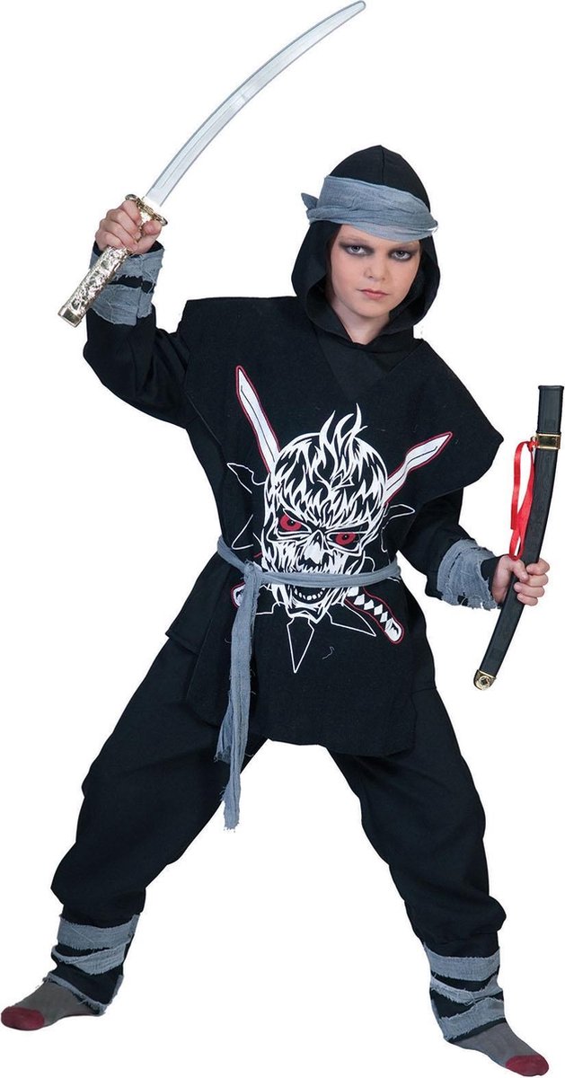 Funny Fashion - Ninja & Samurai Kostuum - Shakumi Ninja - Jongen - zwart - Maat 164 - Carnavalskleding - Verkleedkleding