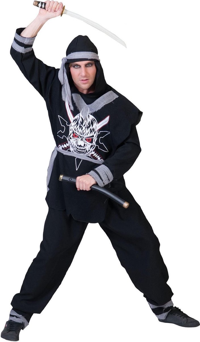 Funny Fashion - Ninja & Samurai Kostuum - Shakumi Ninja - Man - zwart - Maat 48-50 - Carnavalskleding - Verkleedkleding