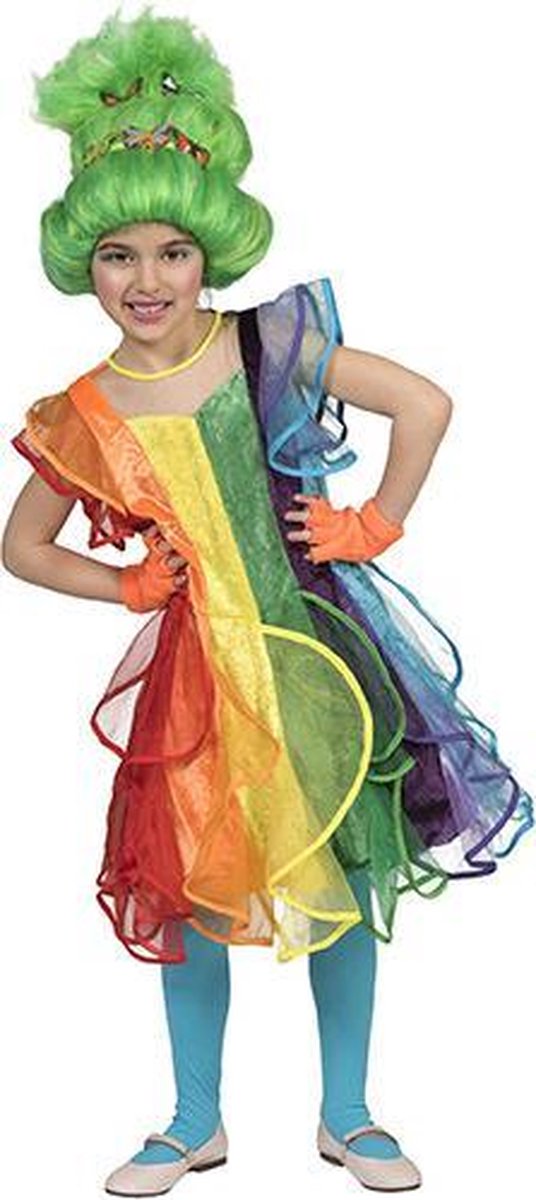 Funny Fashion -Regenboog Prinses Rebecca - Meisje - multicolor - Maat 116 - Carnavalskleding - Verkleedkleding