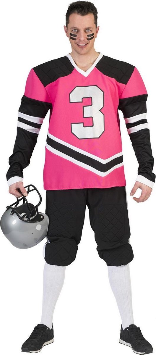 Funny Fashion - Rugby & American Football Kostuum - Montana Quarterback American Football USA - Man - roze - Maat 48-50 - Carnavalskleding - Verkleedkleding