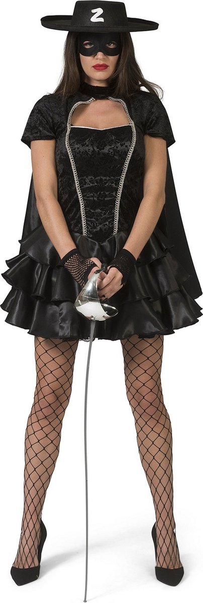 Funny Fashion - Zorro Kostuum - Senora Zorrita Mexicaanse Heldin - Vrouw - zwart - Maat 36-38 - Halloween - Verkleedkleding