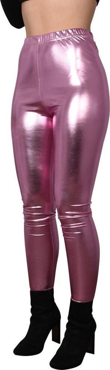 Glanzende legging - Roze - Maat L - Hoge sluiting - Disco