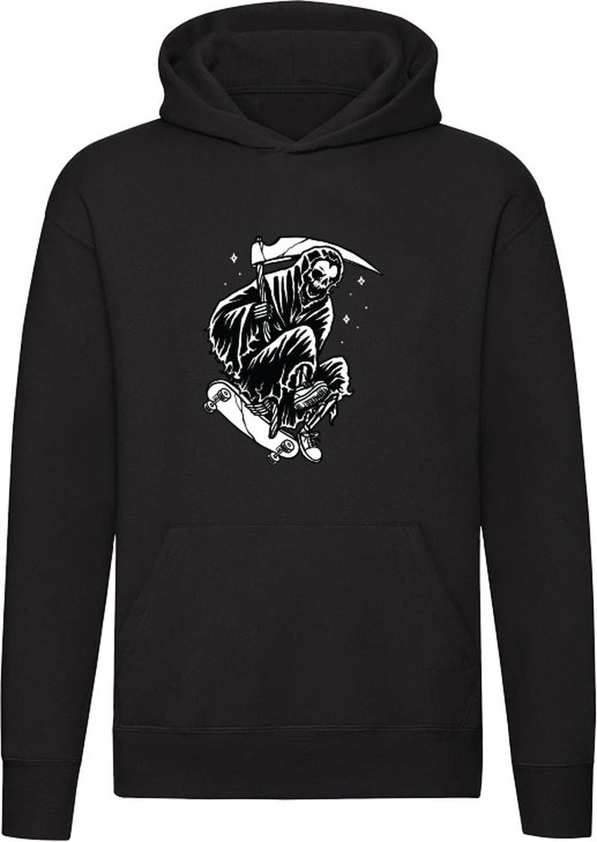 Grim Skater Hoodie | skateboard | sport | skaten | halfpipe | Halloween | reaper | Unisex | Trui | Sweater | Capuchon | Zwart