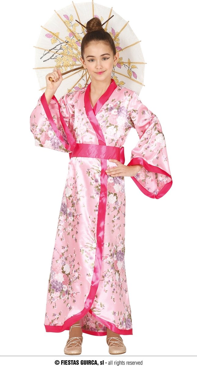 Guirca - Aziatisch & Indisch Kostuum - Roze Stijlvolle Kimono - Meisje - roze - 5 - 6 jaar - Carnavalskleding - Verkleedkleding