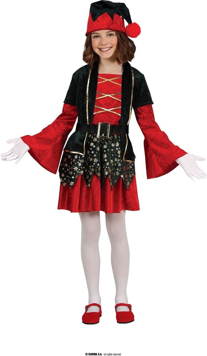 Guirma - Kerst & Oud & Nieuw Kostuum - Luxe Elf Rood Kind - Meisje - rood,zwart - 3 - 4 jaar - Halloween - Verkleedkleding