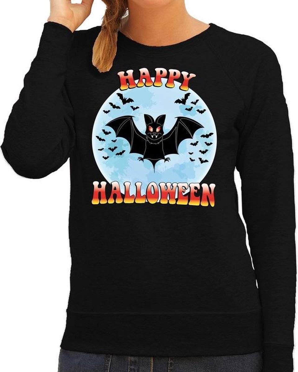 Halloween Happy Halloween vleermuis verkleed sweater zwart voor dames - horror vleermuis trui / kleding / kostuum L