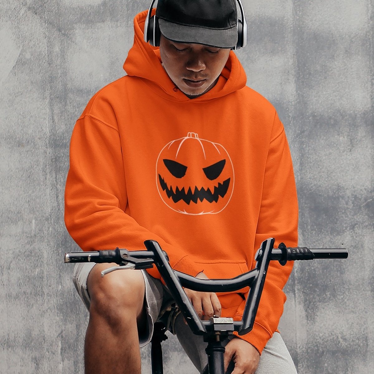 Halloween Hoodie - Pompoen Black/White Oranje (MAAT XS - UNISEKS FIT) - Halloween kostuum voor volwassenen - Dames & Heren