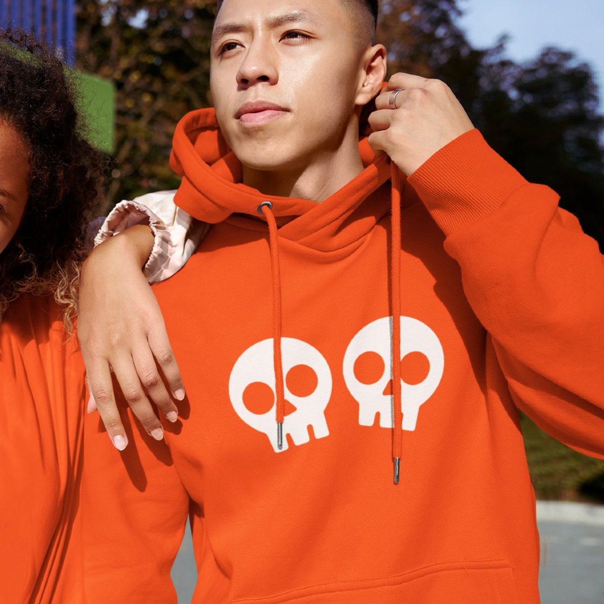 Halloween Hoodie - Skulls Oranje (MAAT 3XL - UNISEKS FIT) - Halloween kostuum voor volwassenen - Dames & Heren