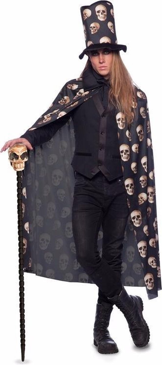 Halloween - Zwarte cape met hoge hoed voor volwassenen