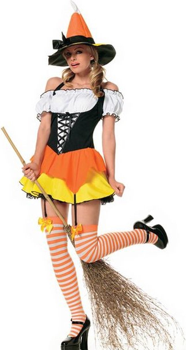 Halloween dames fluo heks 2 delig maat 46