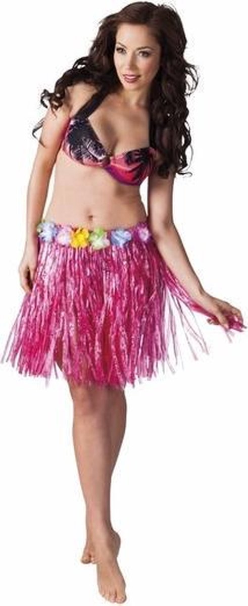 Hawaii verkleed rokje roze 45 cm voor dames - carnaval kleding