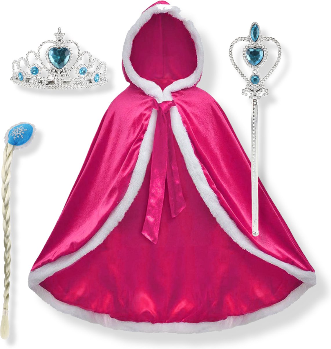 Jobber - Cape - Mantel - Prinses - Frozen - Tiara - Toverstaf - Vlecht - Carnavalskleding kinderen - Roze