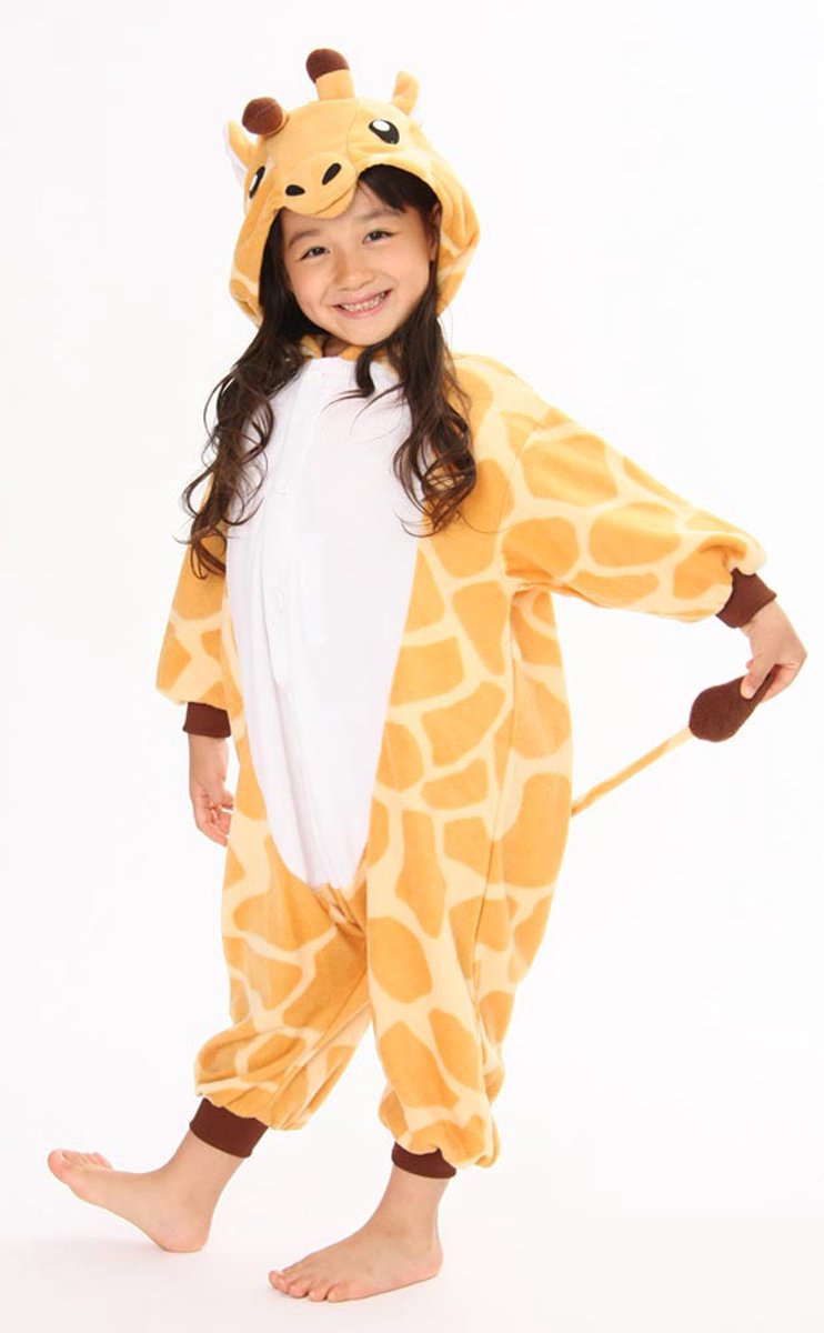 KIMU Onesie giraf baby pakje oranje geel giraffe - maat 62-68 - girafpakje romper pyjama