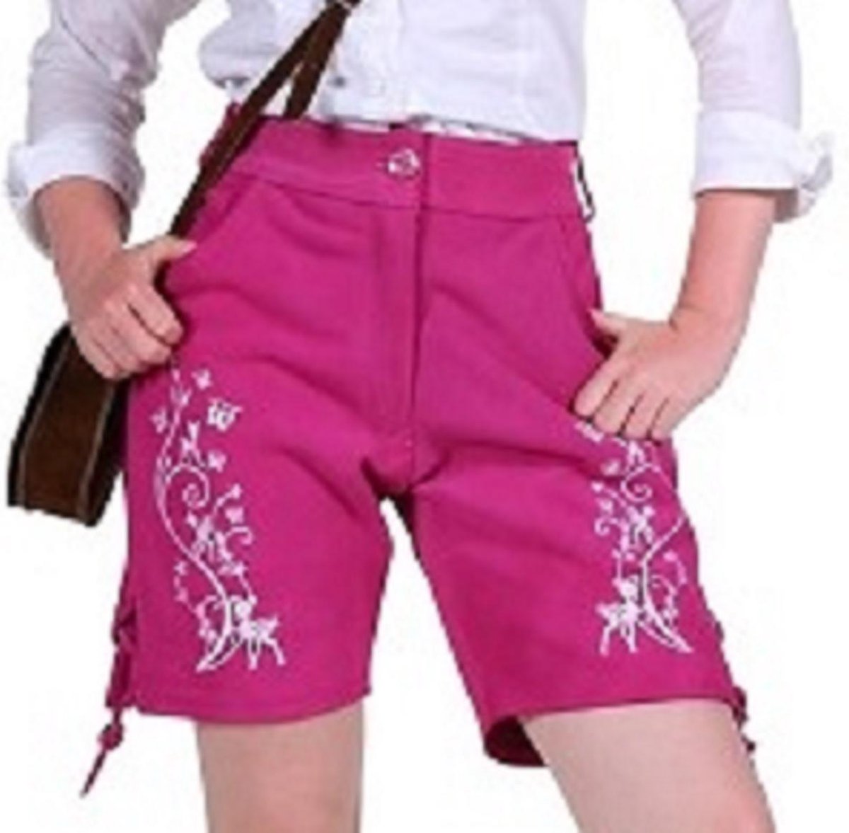 Korte licht bruine Lederhose dame - tiroler - broek ''Emma'' ROZE (maat 36)