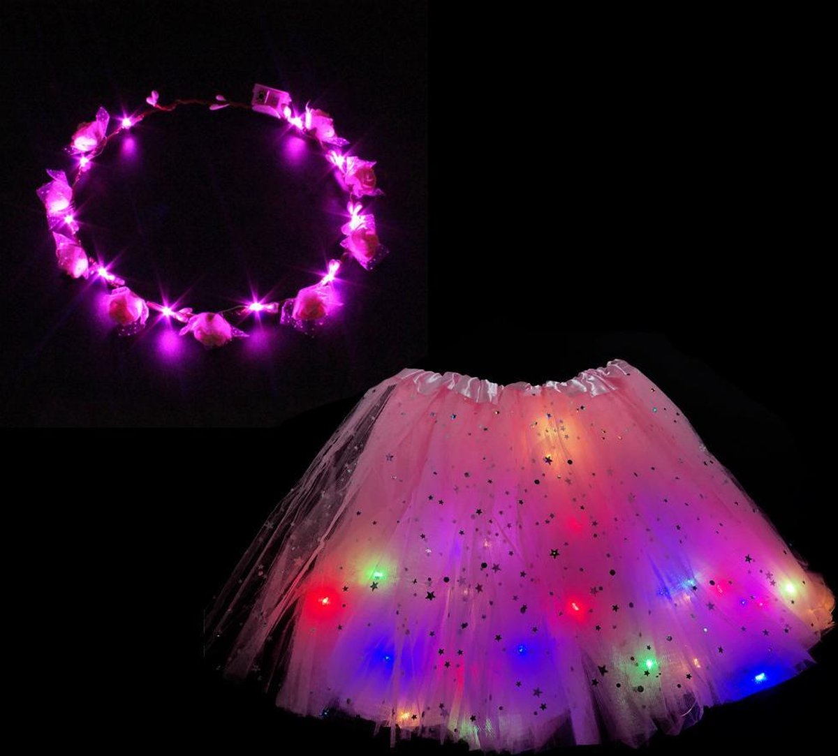 Led Rokje / Tutu + Tiara Setje - Roze