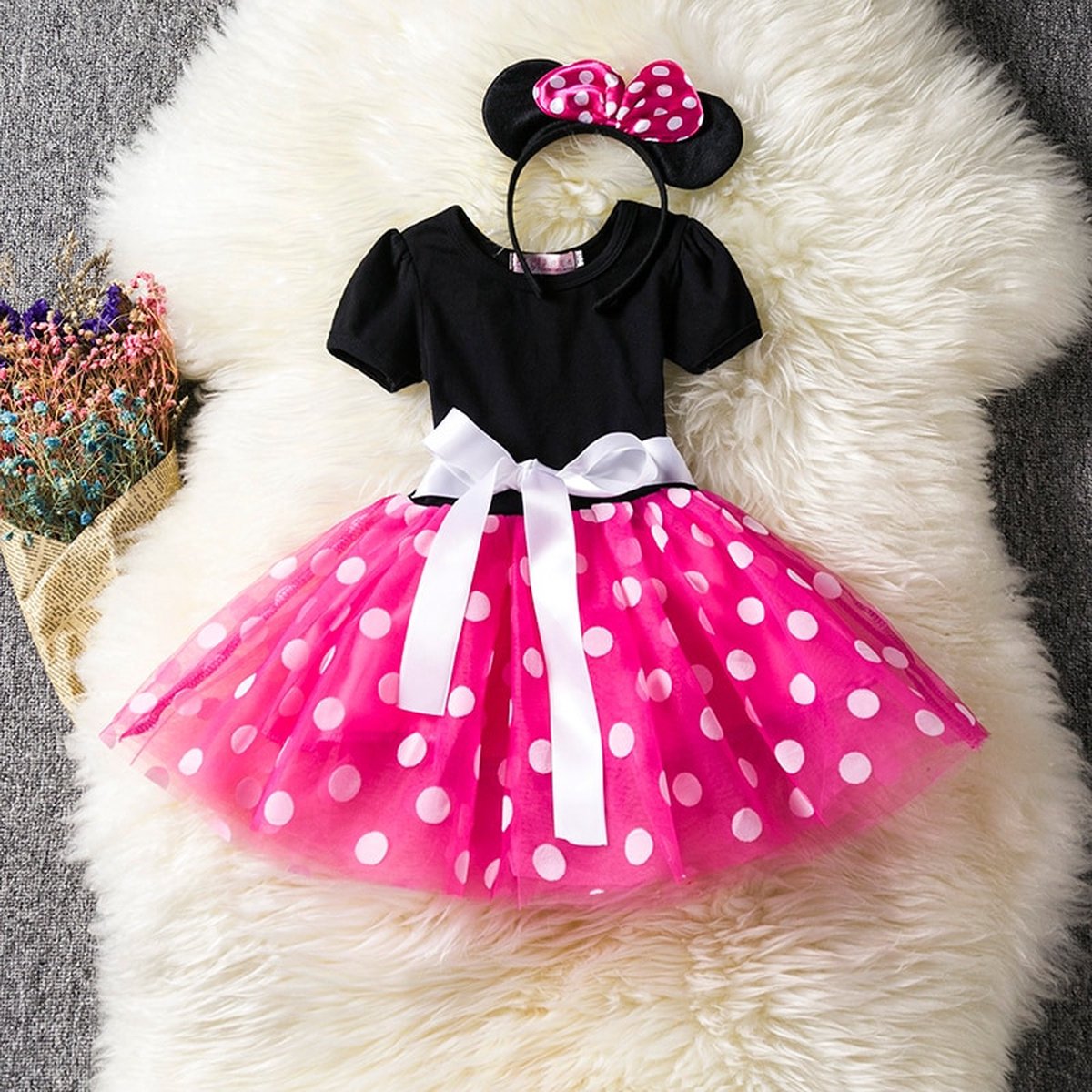 Luxe Minnie Mouse Kostuum & Haarband - Carnaval - Halloween - Verkleedkleren Meisjes - Speelgoed - Roze - 104/110