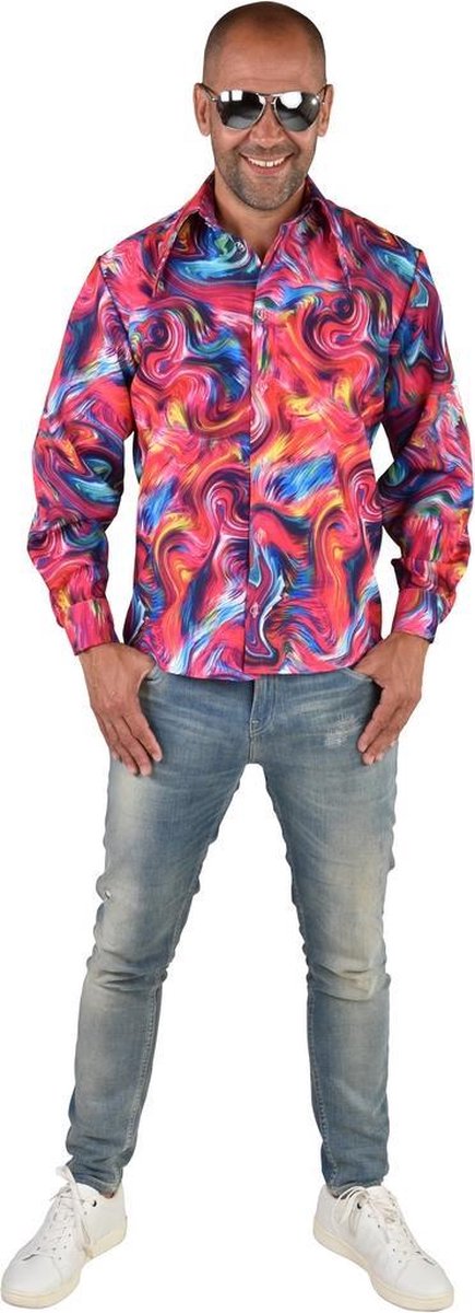 Magic By Freddy's - Feesten & Gelegenheden Kostuum - Psychedelische Draaikolken Hemd Roze Man - multicolor - Small - Carnavalskleding - Verkleedkleding