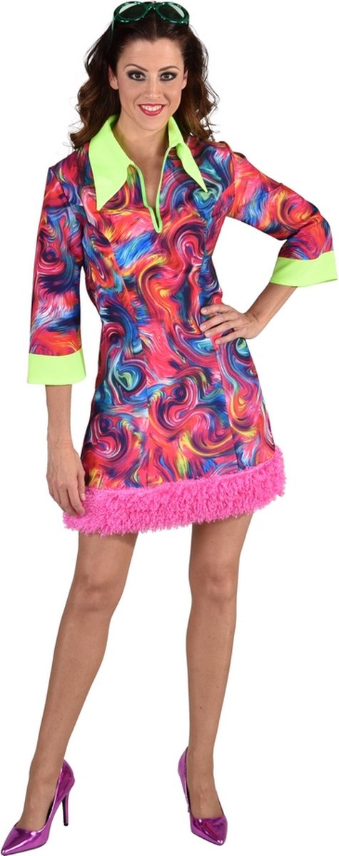 Magic By Freddy's - Hippie Kostuum - Funky Aquarel Jaren 70 - Vrouw - roze,multicolor - Small - Carnavalskleding - Verkleedkleding