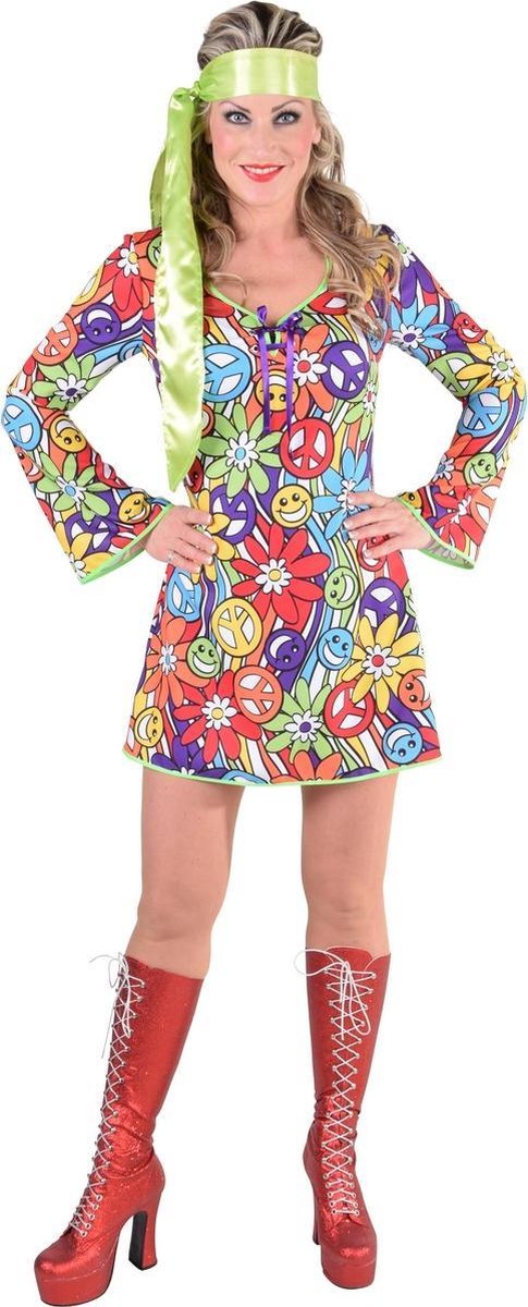 Magic By Freddy's - Hippie Kostuum - Hippie Peace Smiley - Vrouw - - Medium - Carnavalskleding - Verkleedkleding