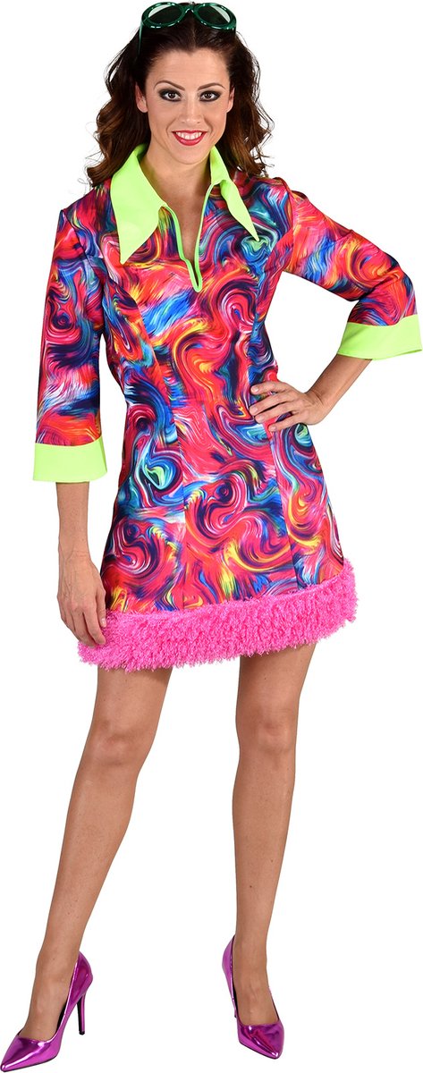 Magic Design Jurk 70's Funky Dames Polyester Roze Maat Xs