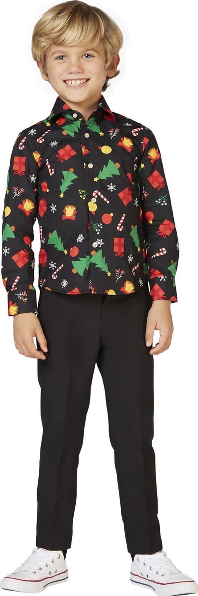 OppoSuits Christmas Icons Black - Kerst Overhemd - Kerst - Maat: 2 jaar