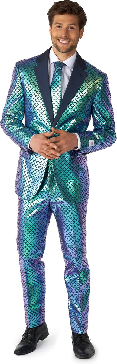 OppoSuits Fancy Fish - Heren Pak - Glimmend Visgraat Kostuum - Blauw - Maat EU 46