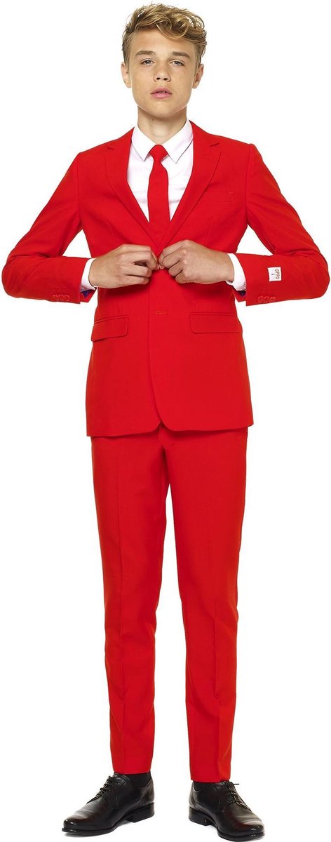 OppoSuits Red Devil - Jongens Kostuum - Rood - Kerst - Maat 146/152