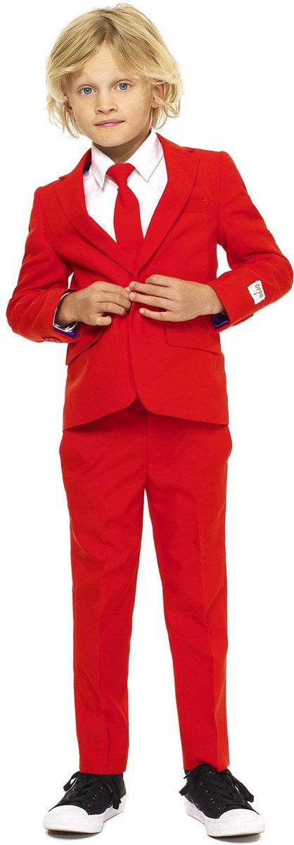 OppoSuits Red Devil - Jongens Pak - Casual Effen Gekleurd - Rood - Maat EU 110/116