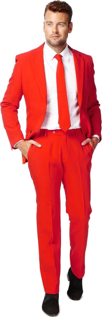 OppoSuits Red Devil - Mannen Kostuum - Rood - Feest - Maat 60