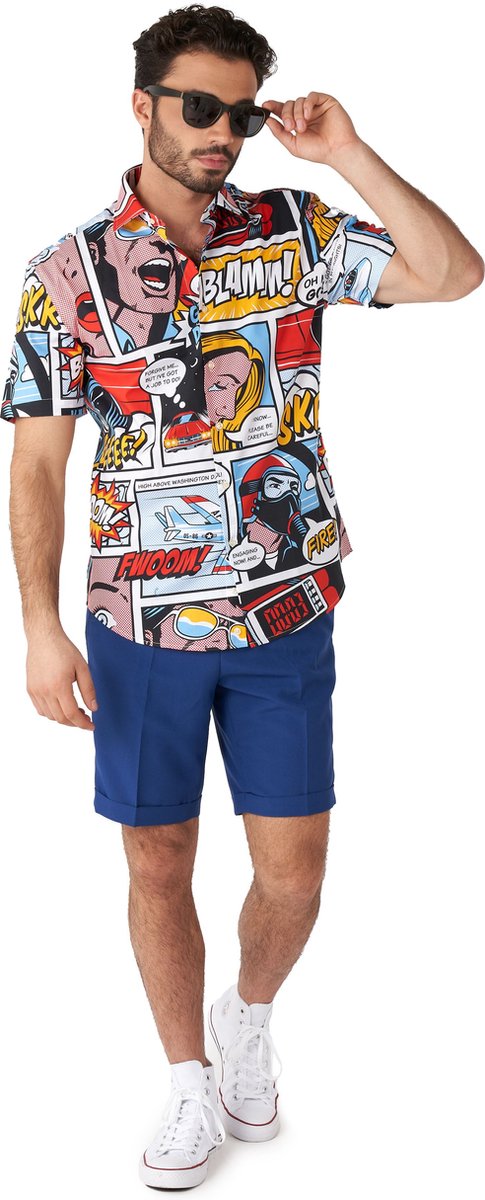 OppoSuits SHIRT Short Sleeve Danger Days - Heren Korte Mouwen Overhemd - Comics Roy Lichtenstein Inspired Shirt - Meerkleurig - Maat EU 41/42