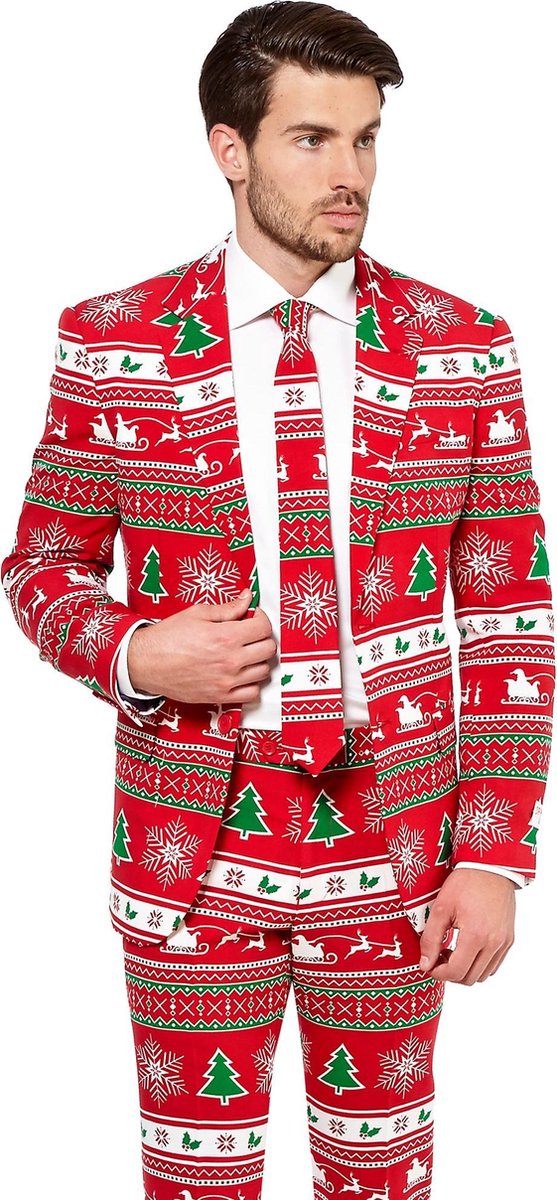 OppoSuits Winter Wonderland - Heren Kostuum - Rood - Kerstpak - Maat 46