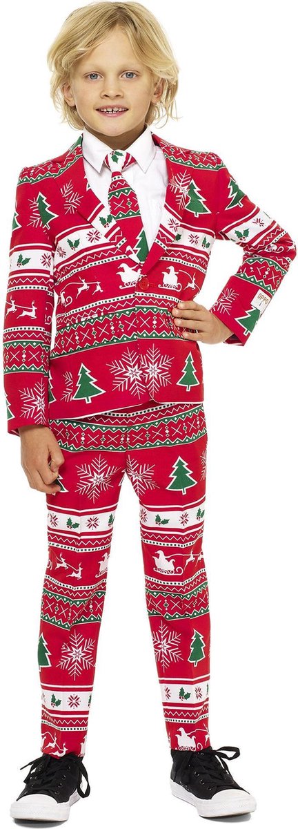 OppoSuits Winter Wonderland - Jongens Kostuum - Rood - Kerst - Maat 110/116