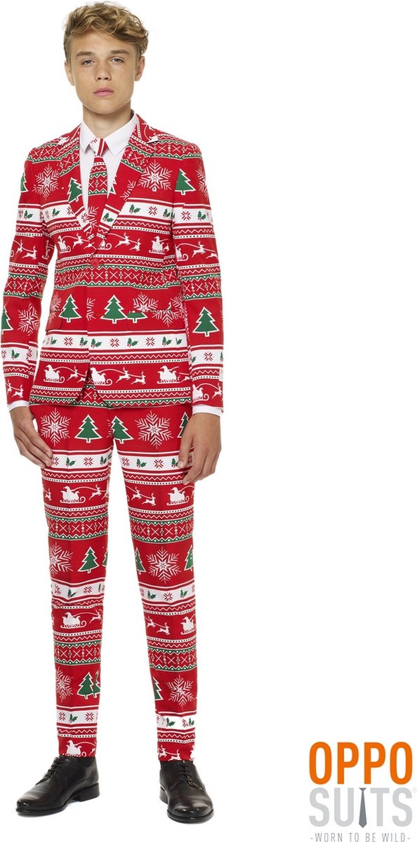 OppoSuits Winter Wonderland - Jongens Kostuum - Rood - Kerst - Maat 134/140