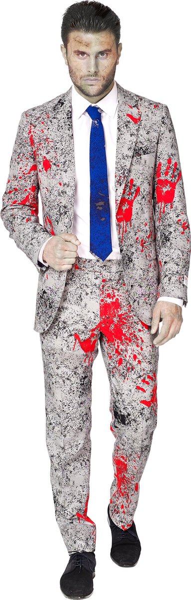 OppoSuits Zombiac - Mannen Carnaval Zombie Pak - Grijs - Halloween - Maat 54