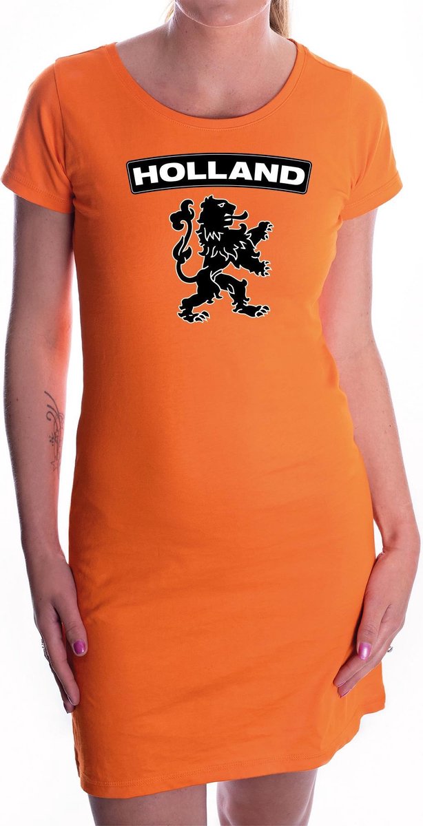 Oranje Holland supporter jurkje met zwarte leeuw dames - EK / WK / Konginsdag / Oranje kleding M