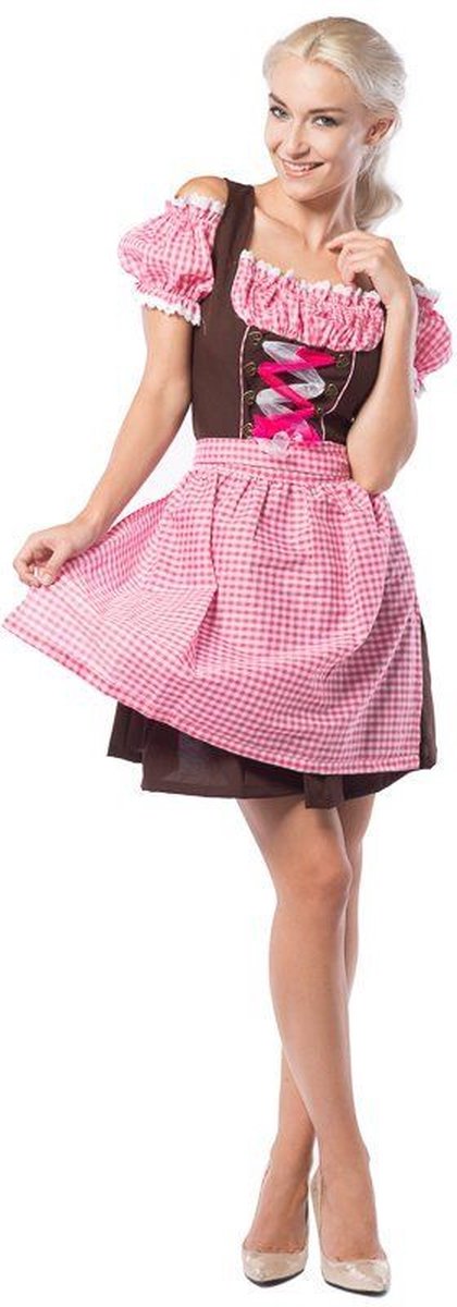 PartyXclusive Oktoberfest Dirndl Dames Anne-Ruth Oktoberfest Dames Carnavalskleding Dames - Roze/Bruin - Maat 2XL