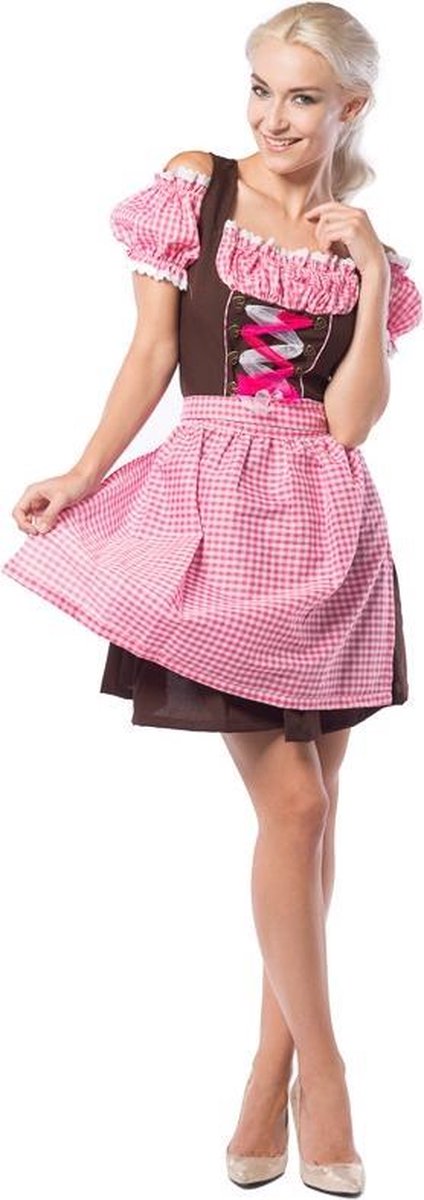 PartyXclusive Oktoberfest Dirndl Dames Anne-Ruth Oktoberfest Dames Carnavalskleding Dames - Roze/Bruin - Maat 6XL