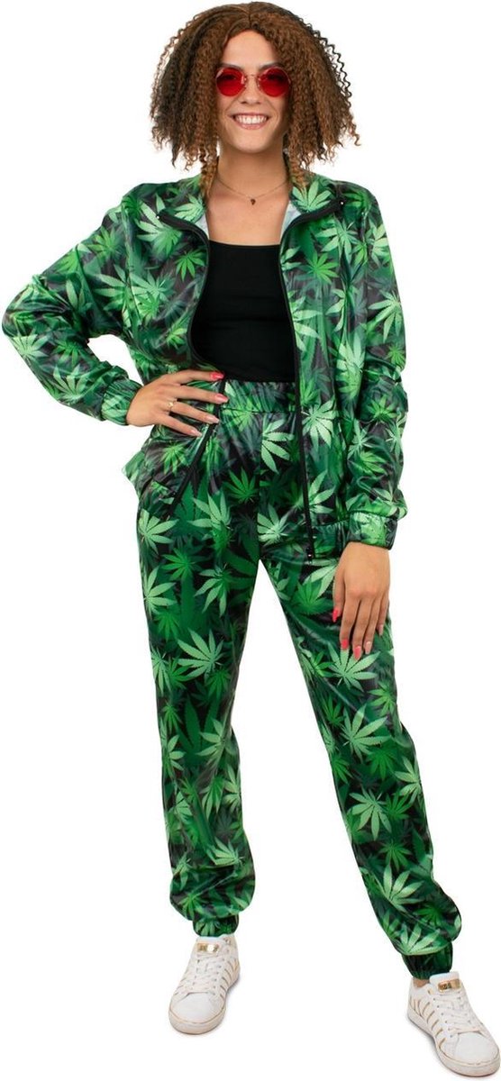 PartyXplosion - Hippie Kostuum - Retro Trainingspak Bobby Wiet Dames - Vrouw - groen - Large - Carnavalskleding - Verkleedkleding