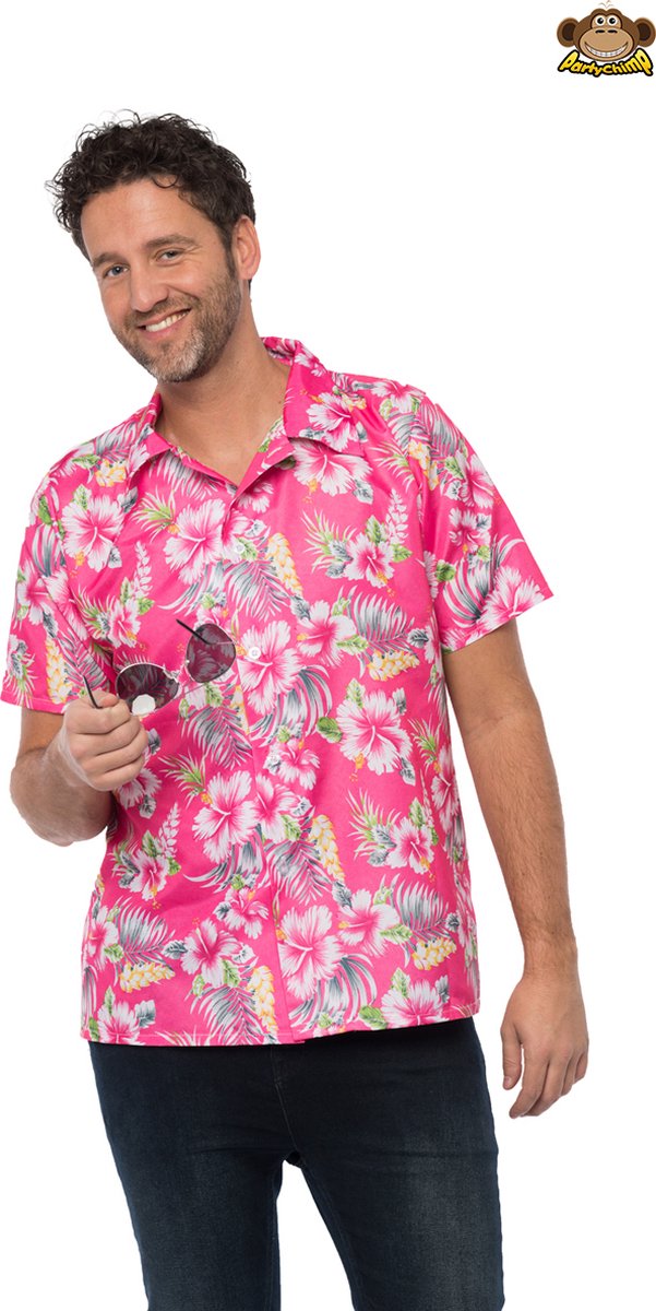 Partychimp Luxe Hawaii Blouse Mannen Carnavalskleding Heren Foute Party Verkleedkleren Volwassenen - Polyester - Roze - Maat 2XL