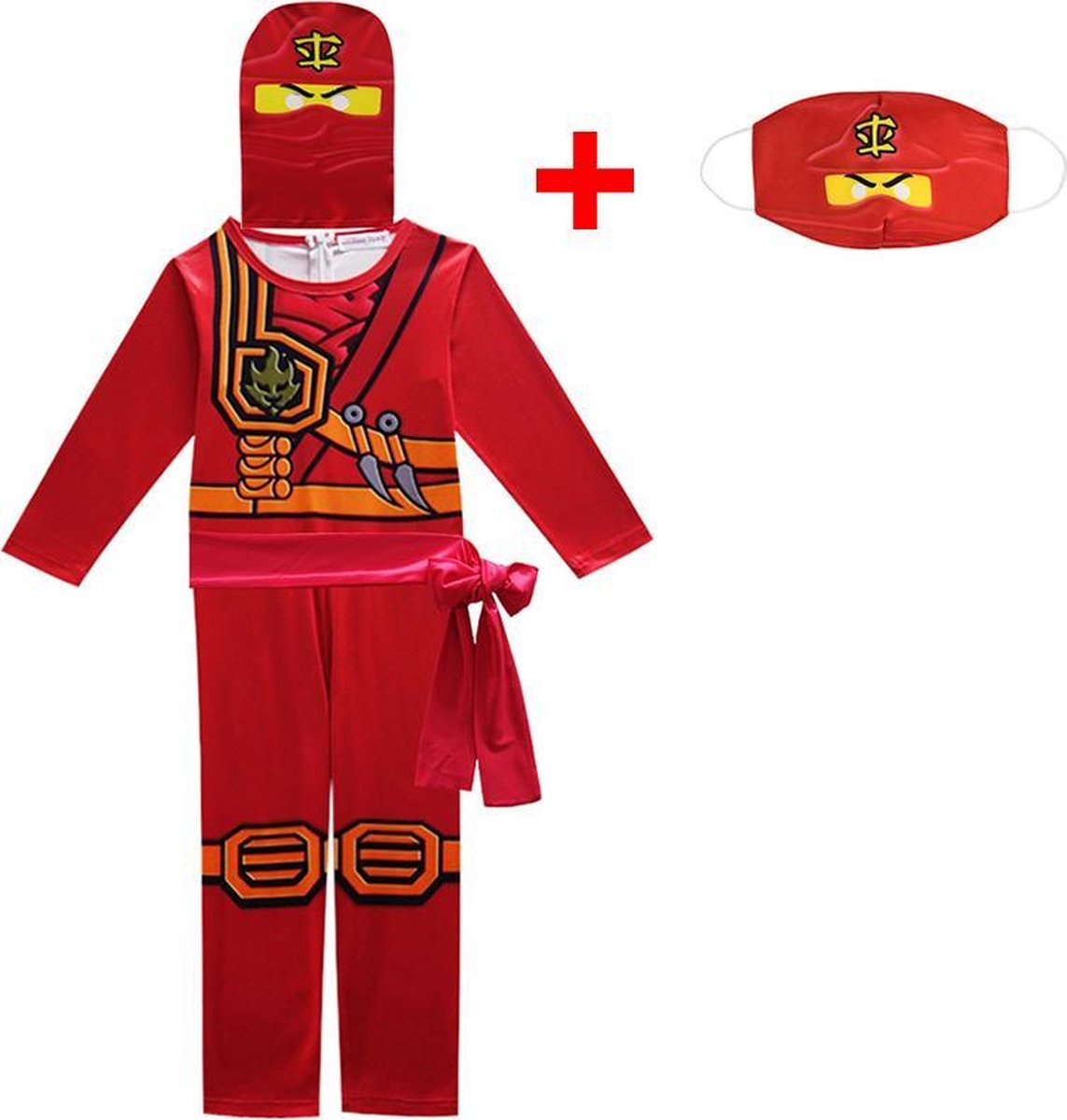 Premium NinjaGo Kostuum & Masker - Ninja Verkleedkleding - Verkleedpak - Kinderen - Kinderkostuum - Rood - Maat 104/110