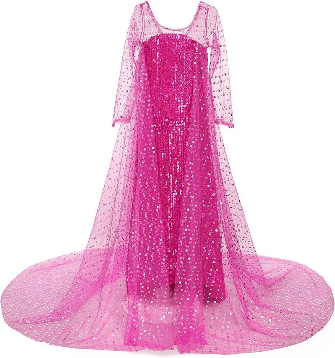 Prinses - Elsa jurk met sleep - Frozen - Prinsessenjurk - Verkleedkleding - Roze - Maat 110/116 (4/5 jaar)