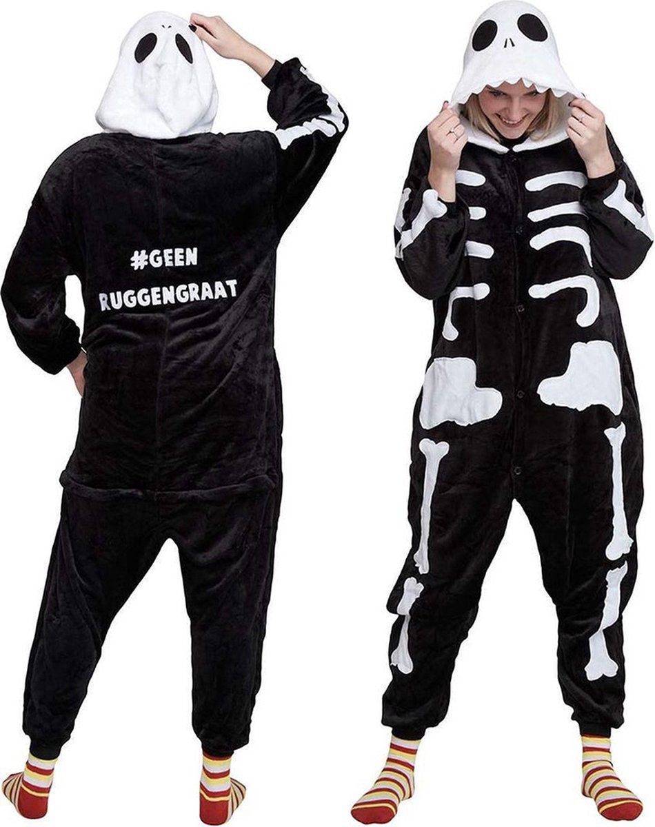 Skelet onesie - dieren onesie - halloween verkleedkleding - carnavalskleding - Carnaval kostuum - dames - heren - volwassenen - #GEENRUGGENGRAAT - maat L/XL