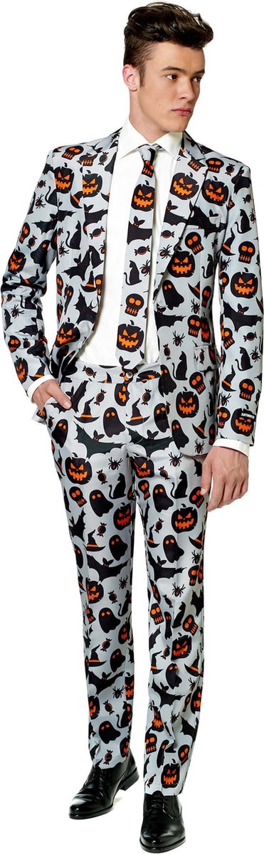 Suitmeister Grey Icons - Mannen Kostuum - Grijs - Halloween - Maat L